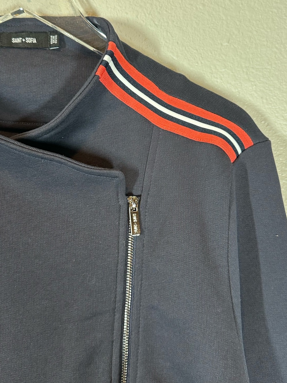 SAINT & SOFIA Women's 14 Navy Asymmetrical Zip Fleece Sweatshirt Mock Neck - Picture 3 of 11